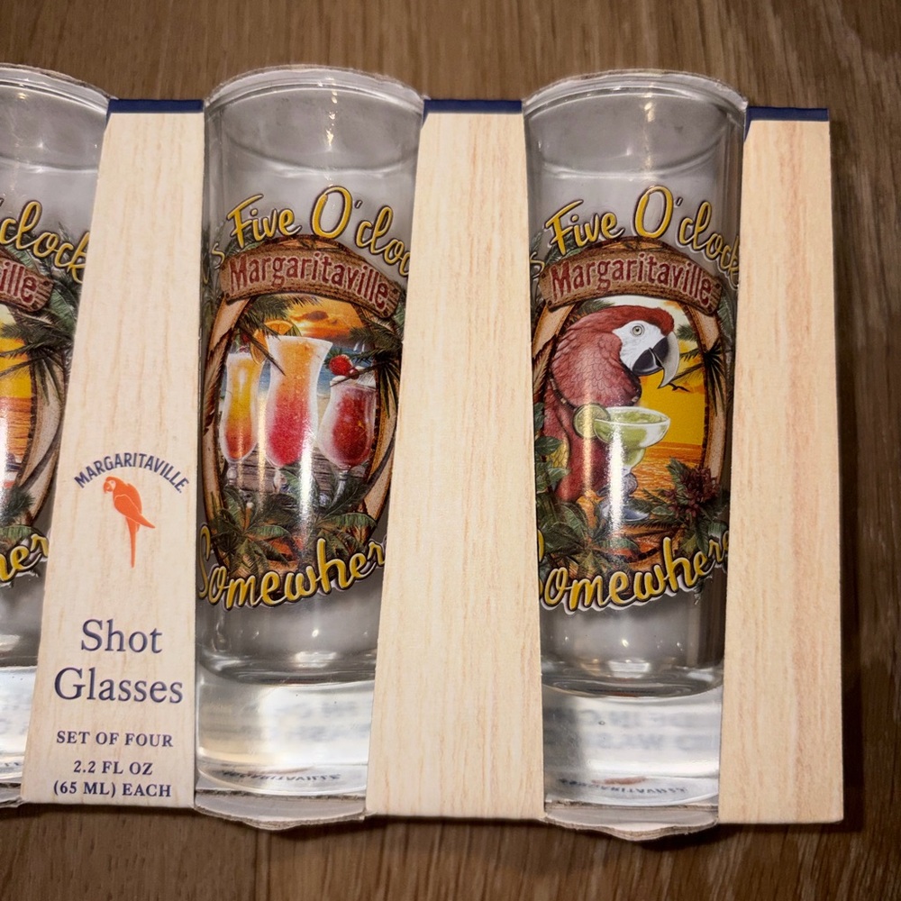 New 4 Margaritaville Shot Glasses It's 5 O'clock Somewhere Glass Set 2.2 Oz - Picture 4 of 11